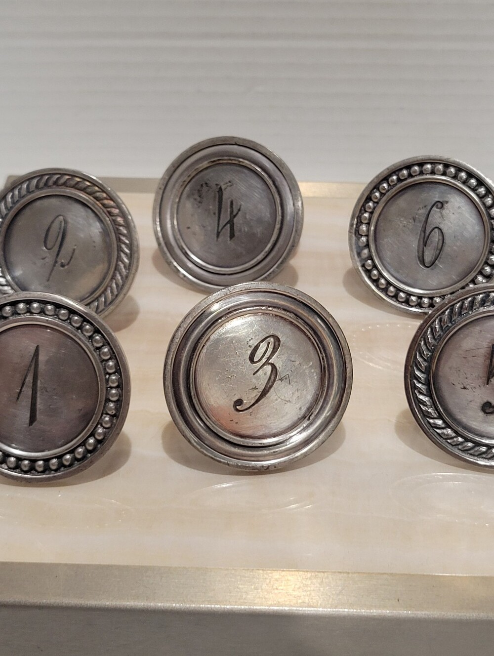 Pottery Barn Set Of 6 Napkin Rings Silver Disk Monogramed Numbers 1 Thru 6